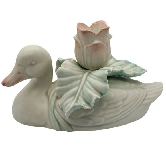 Vintage Fitz & Floyd Satin Glazed Duck Taper Candleholder Pastel Country Decor - Picture 1 of 10
